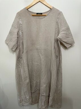 Saga Italy made Embroidered Star 100% Linen Dress Boho Lagenlook Womens OSFA